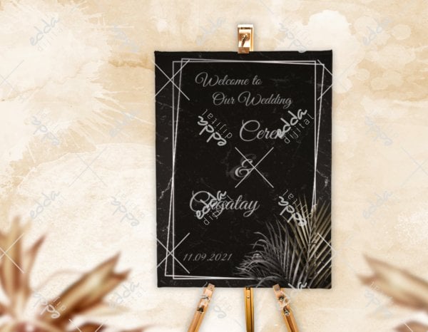 Siyah Zeminli Düğün Karşılama Panosu