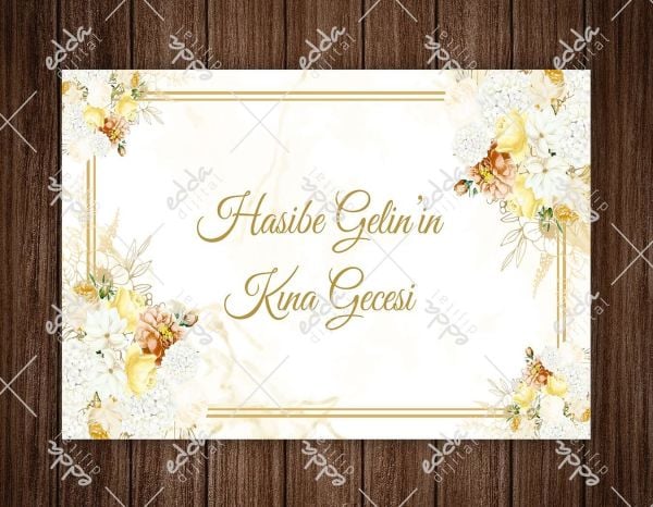 Gold Çizgili Çiçek Desenli Kına Pisti Kaplaması