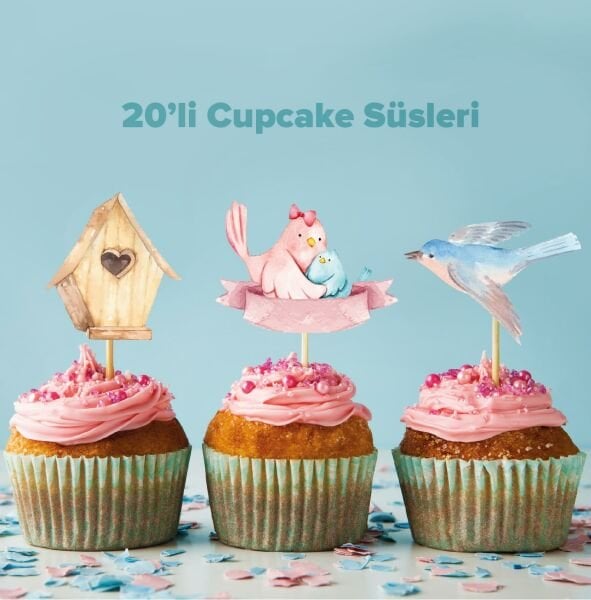 Kuş konseptli cupcake süsü
