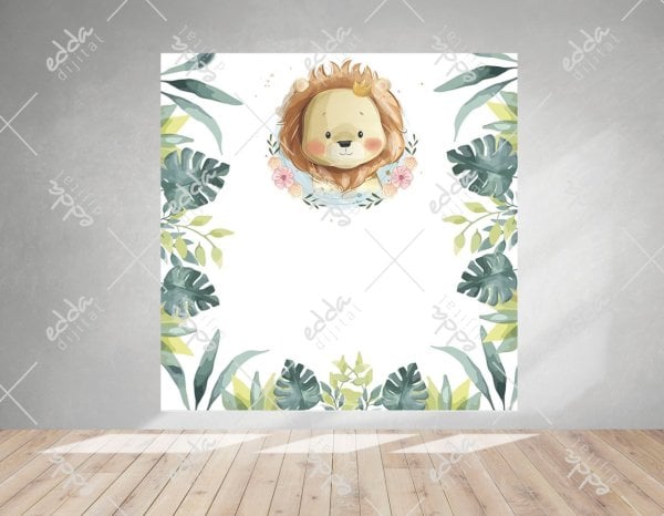 Safari Temalı Aslanlı Doğum Günü Afişi