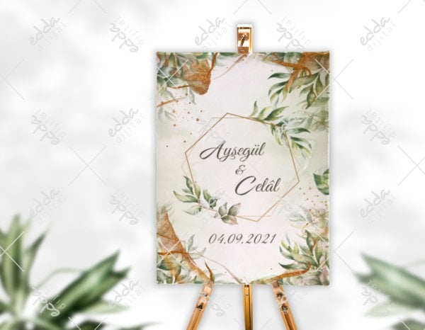 Gold Detaylı Yapraklı Karşılama Panosu