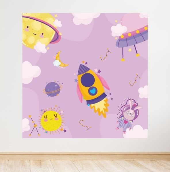 Pembe Uzay Temalı Doğum Günü Afişi