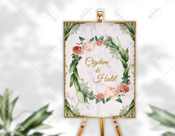 Şakayık Çiçeği Desenli Karşılama Panosu