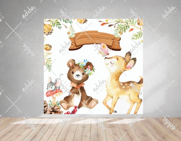 Geyik ve Ayıcık Temalı Doğum Günü Afişi