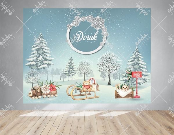 Kış Temalı Ayıcıklı Doğum Günü Afişi