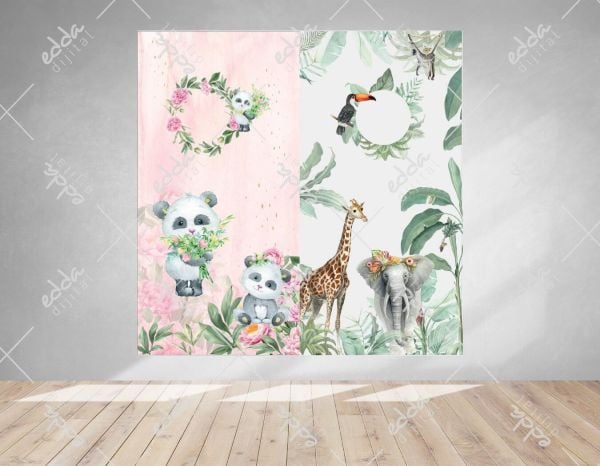 Safari ve Panda Temalı Doğum Günü Afişi