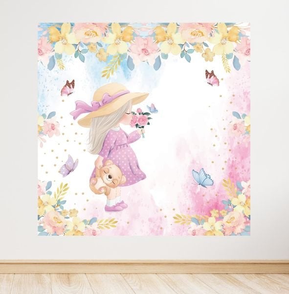 Çiçekli Kız Temalı Doğum Günü Afişi