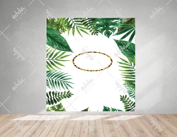 Safari Temalı Yapraklı Doğum Günü Afişi