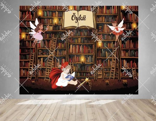 Kitaplık ve Peri Temalı Doğum Günü Afişi