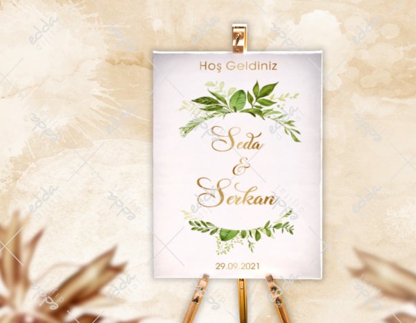 Yeşil Yaprak Desenli Karşılama Panosu