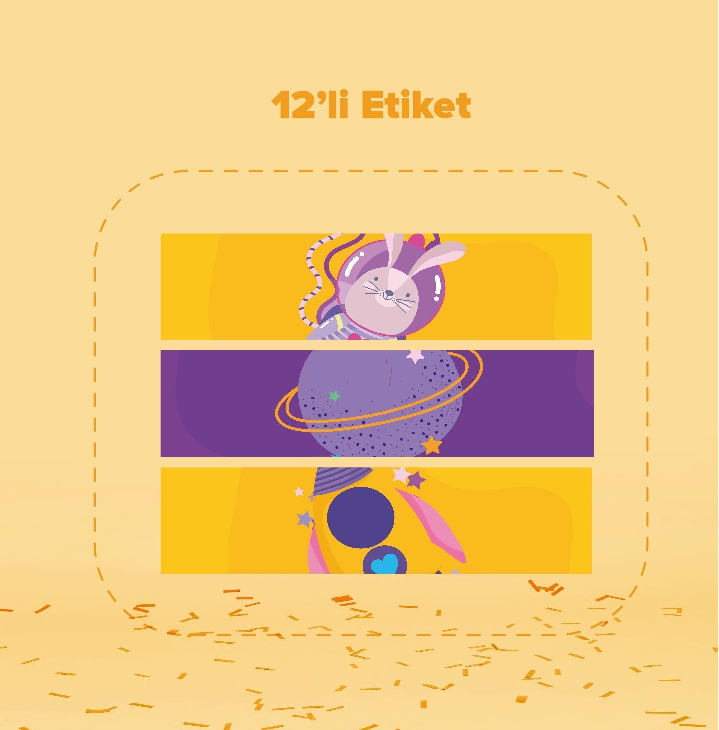 Pembe Uzay Temalı Su Şişesi Etiketi