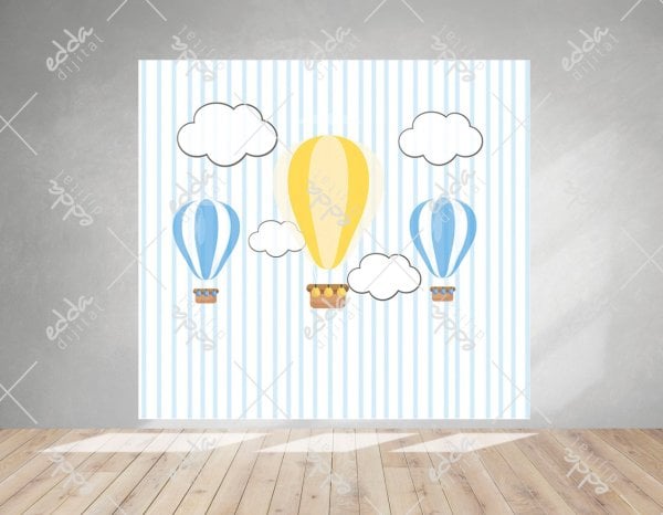 Gökyüzü ve Balon Temalı Doğum Günü Afişi