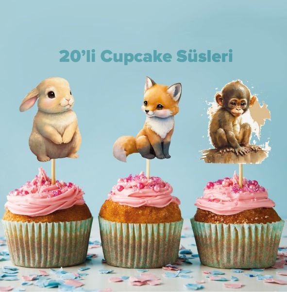 Sevimli Hayvanlar Konseptli Cupcake Süsü