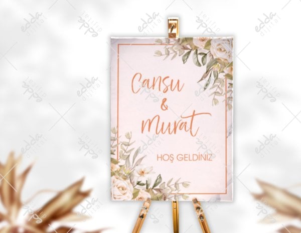 Gül Desenli Karşılama Panosu