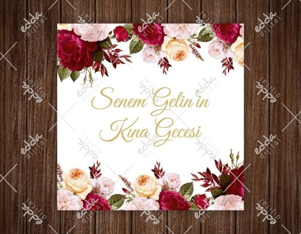 Kırmızı Beyaz Gül Desenli Kına Pisti Kaplaması