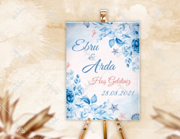 Mavi Çiçek Detaylı Karşılama Panosu