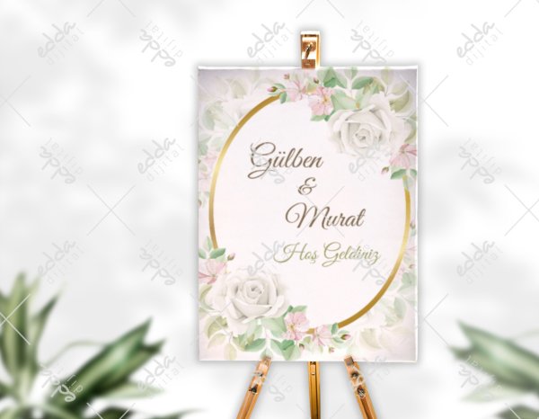 Beyaz Gül Detaylı Karşılama Panosu