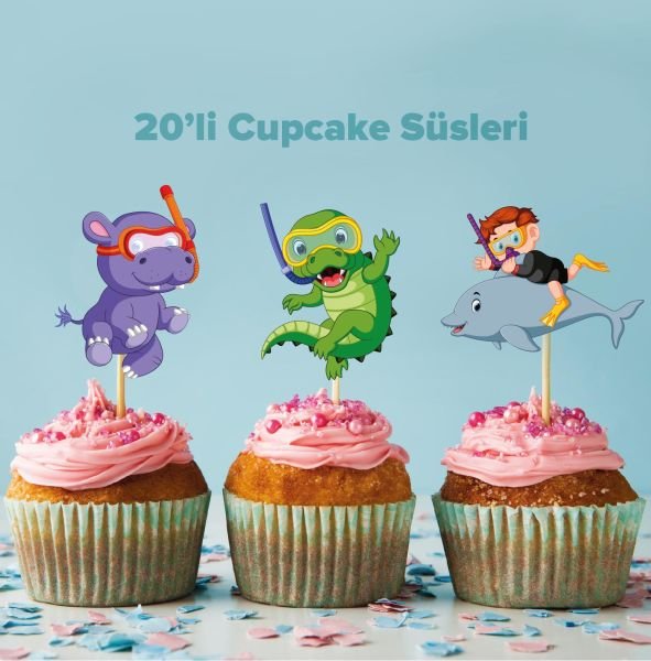 Sevimli Denizaltı konseptli cupcake süsü