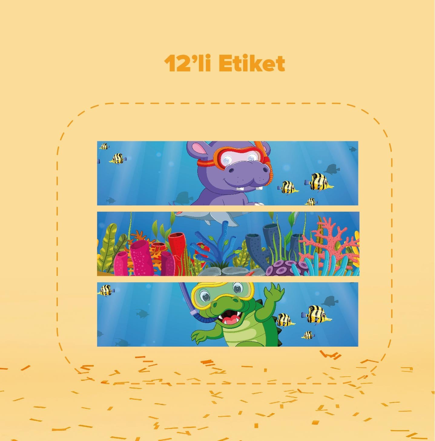 Sevimli Denizaltı Temalı Su Şişesi Etiketi