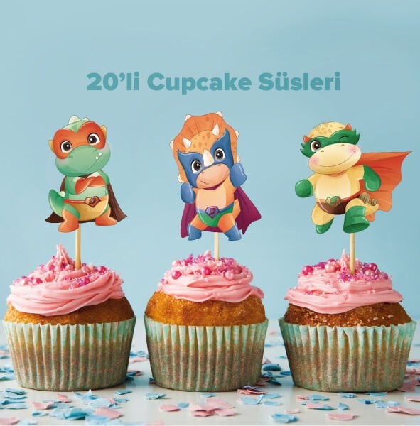 Super Dino Konseptli Cupcake Süsü