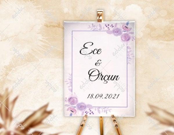 Mor Şakayık Desenli Karşılama Panosu