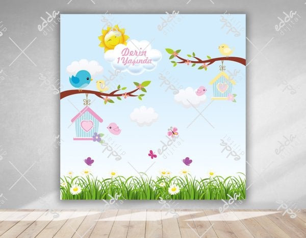 İlkbahar Temalı Doğum Günü Afişi