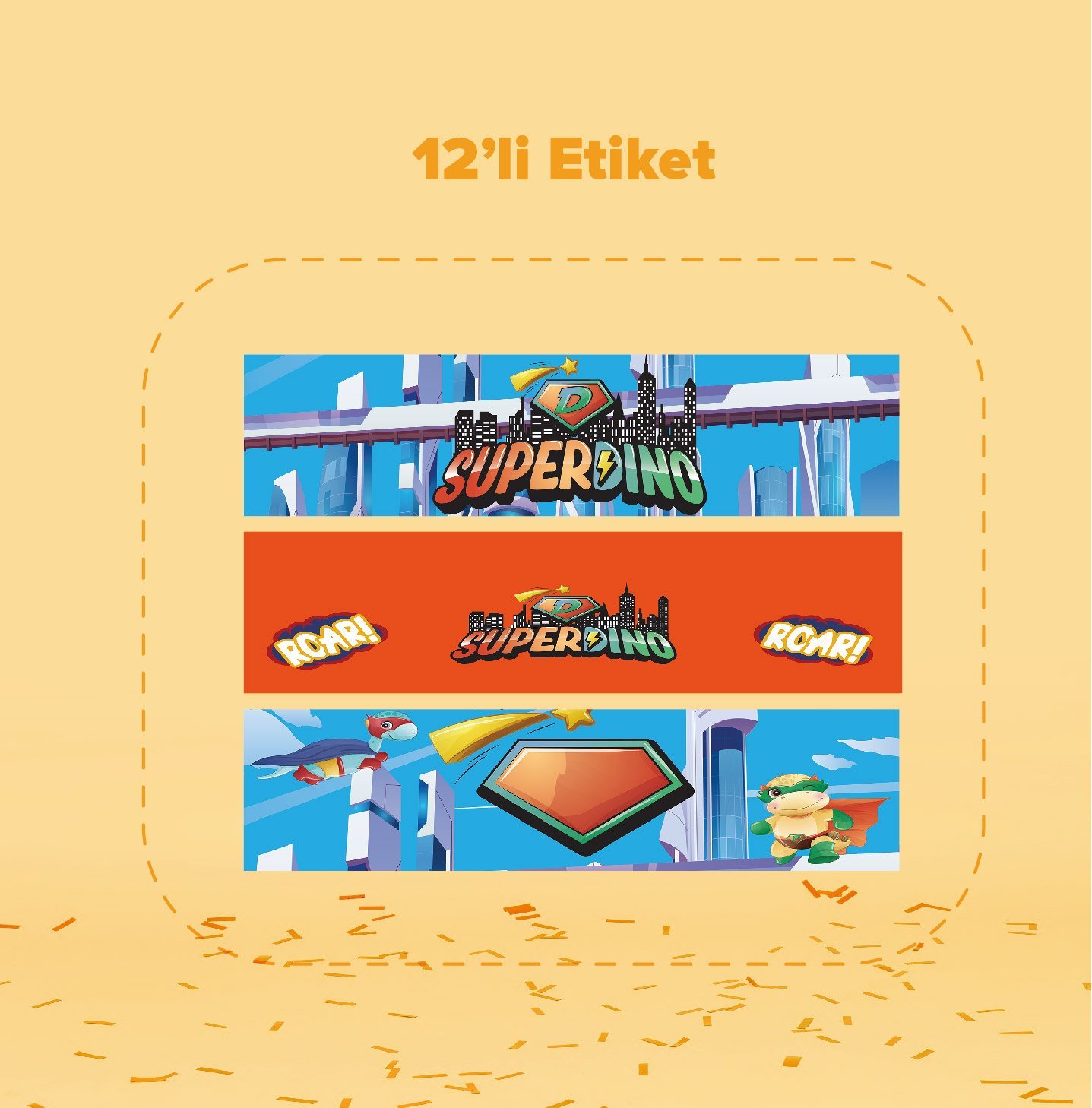 Super Dino Temalı Su Şişesi Etiketi