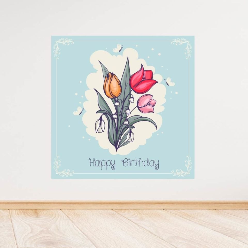 Çiçek Temalı Doğum Günü Afişi