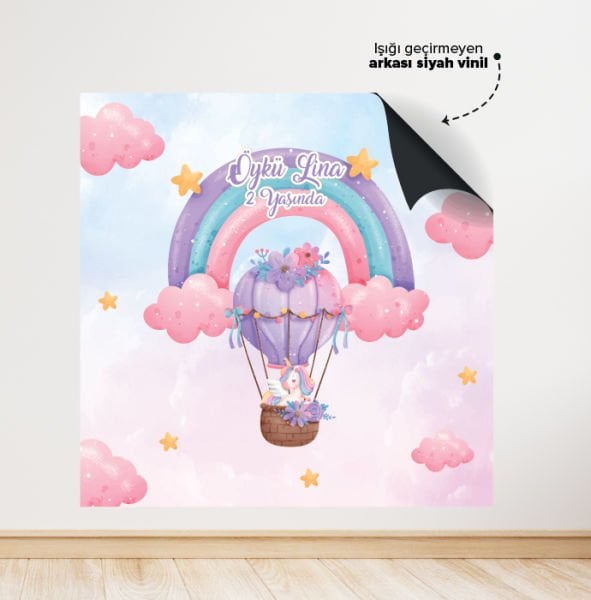Balonlu Unicorn  Konsepti Doğum Günü Afişi