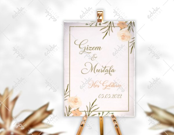 Yaprak ve Gül Desenli Karşılama Panosu