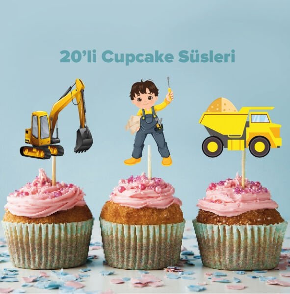 İnşaat Konseptli Cupcake Süsü