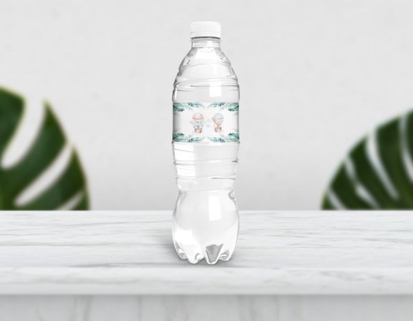 Yapraklı ve Balonlu Su Şişesi Etiketi