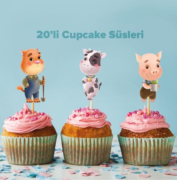 Çiftlik konseptli cupcake süsü
