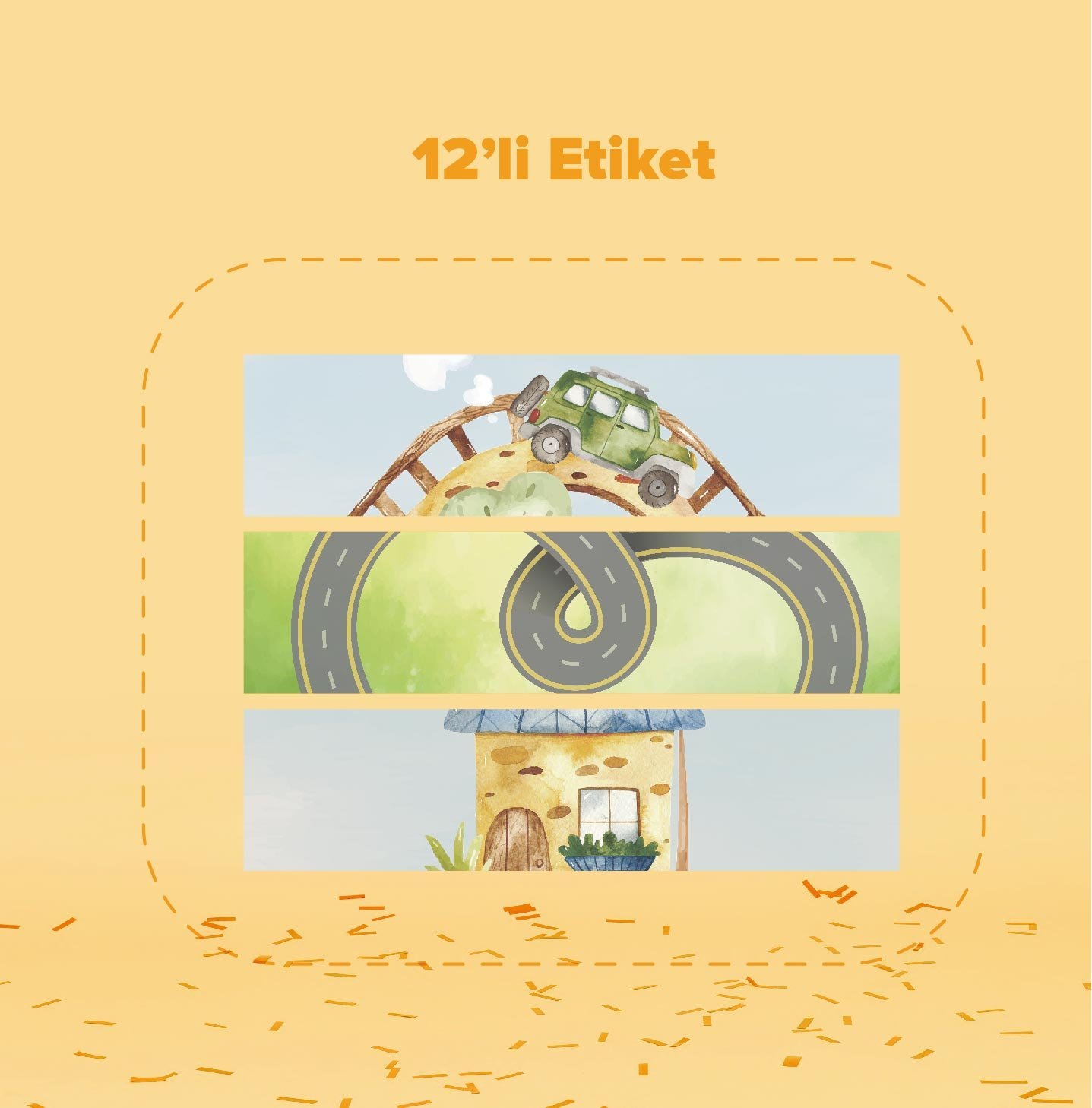 Araba Temalı Su Şişesi Etiketi