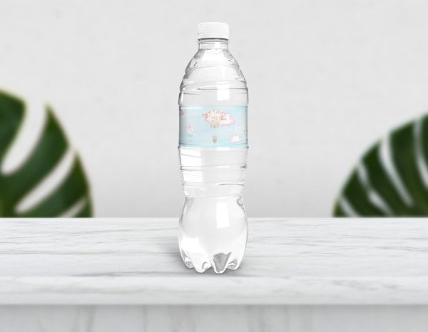 Balon Temalı Mavi Su Şişesi Etiketi