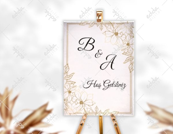 Gold Çiçekler Detaylı Karşılama Panosu