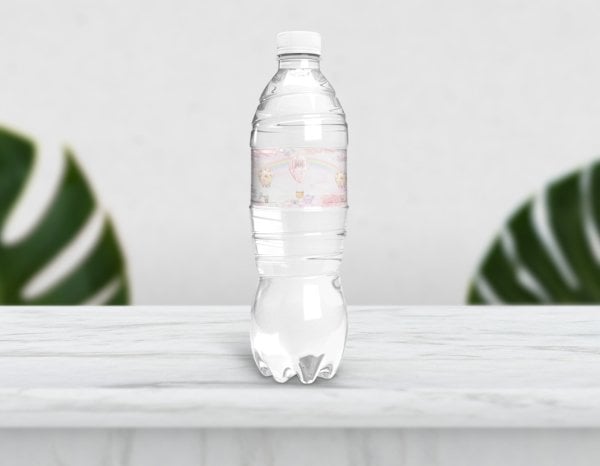 Balon Temalı Pembe Su Şişesi Etiketi