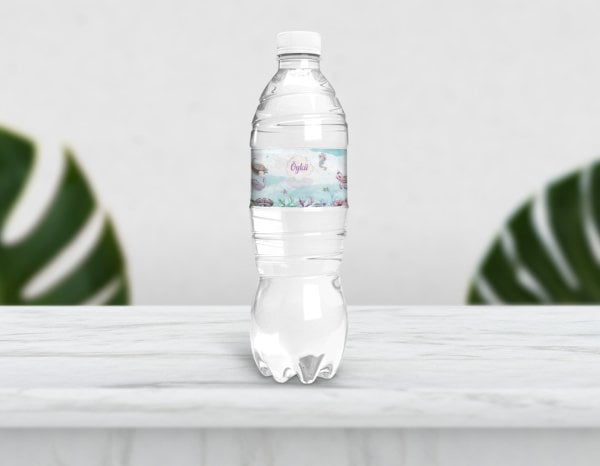 Deniz Kızı ve Deniz Atı Temalı Su Şişesi Etiketi