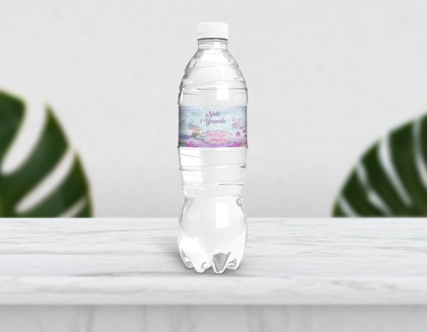 Deniz Kızı Temalı Pembe Su Şişesi Etiketi
