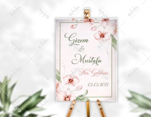 Yaprak ve Çiçek Desenli Karşılama Panosu