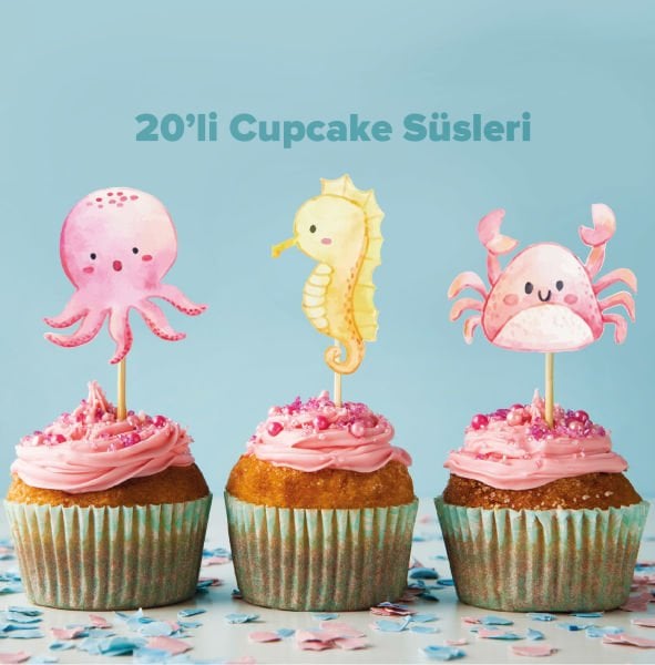 Denizaltı Konseptli Cupcake Süsü