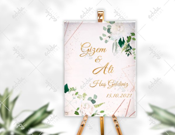 Beyaz Çiçek Desenli Karşılama Panosu