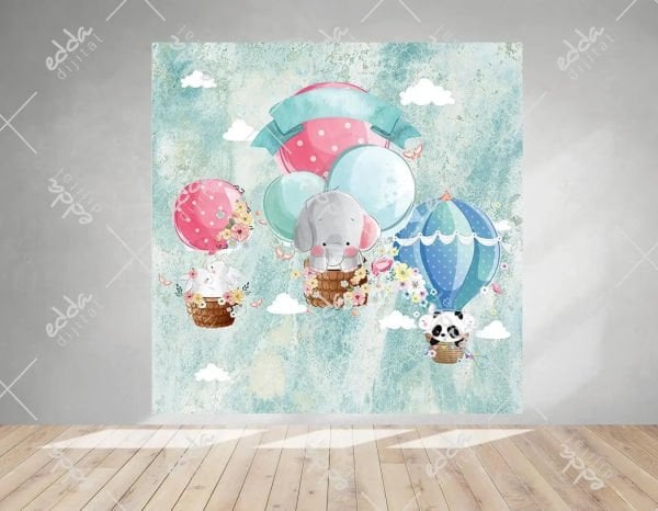 Fil ve Balon Temalı Doğum Günü Afişi