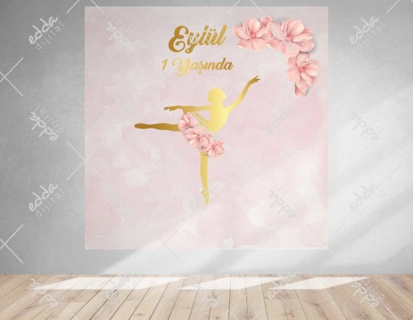 Balerin ve Çiçek Temalı Doğum Günü Afişi