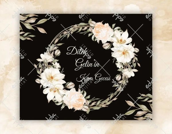 Siyah Zemin Üzerine Beyaz Çiçek Desenli Kına Pisti Kaplaması