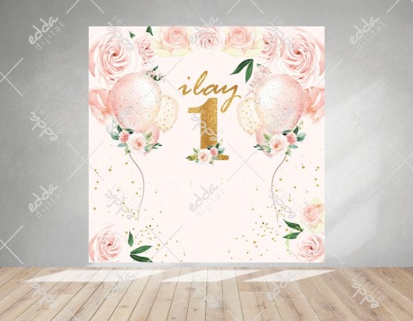 Gül ve Balon Temalı Doğum Günü Afişi