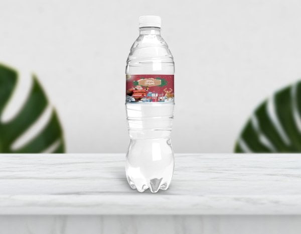 Yılbaşı Temalı Kırmızı Su Şişesi Etiketi