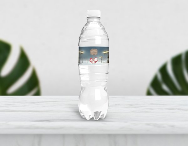 Kış Temalı Işıklı Su Şişesi Etiketi
