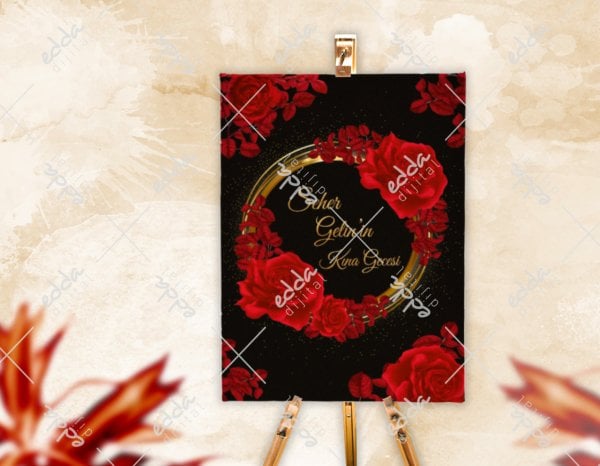 Kırmızı Güller Detaylı Karşılama Panosu