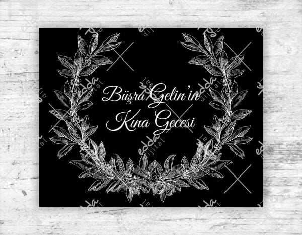 Yaprak Desenli Siyah Kına Pisti Kaplaması